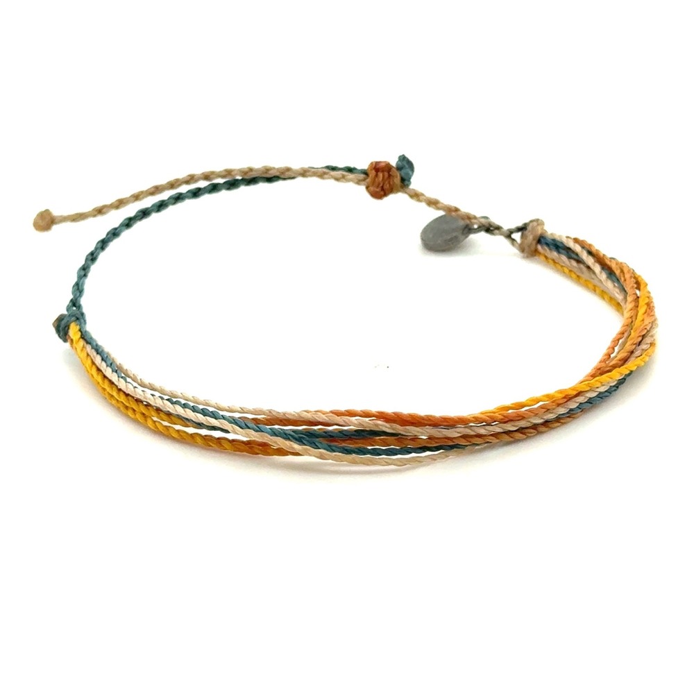 Pura Vida Multi Strand Cord Bracelet Sunset Yellow Teal Blue Adjustable Boho